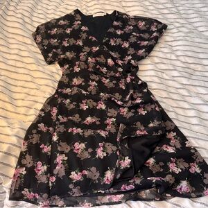 All in Favor Black and Pink V-Neck Flutter Sleeve Wrap Dress